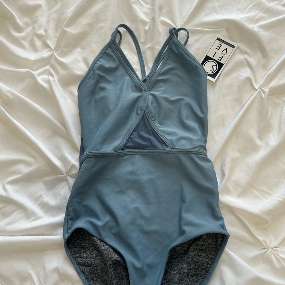 five dancewear leotard blue mesh cutouts size small five the label